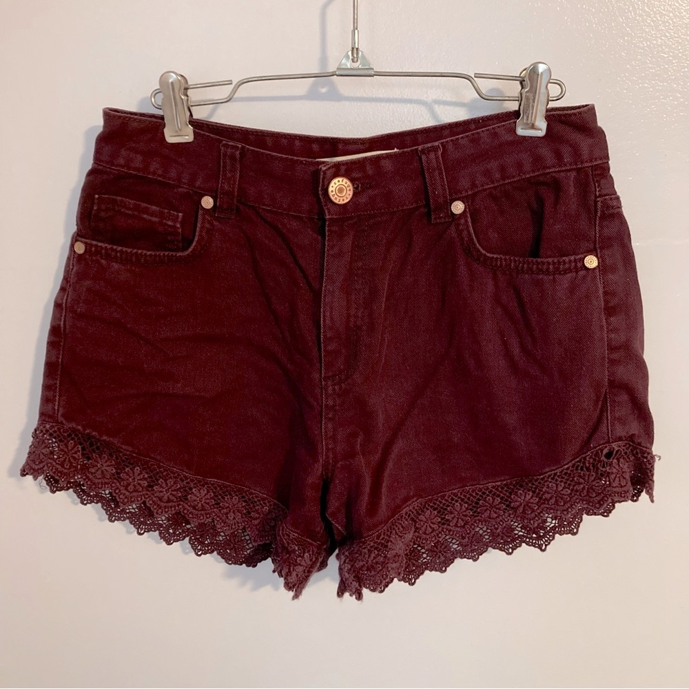 Cute Lace Trim Denim Jean Shorts